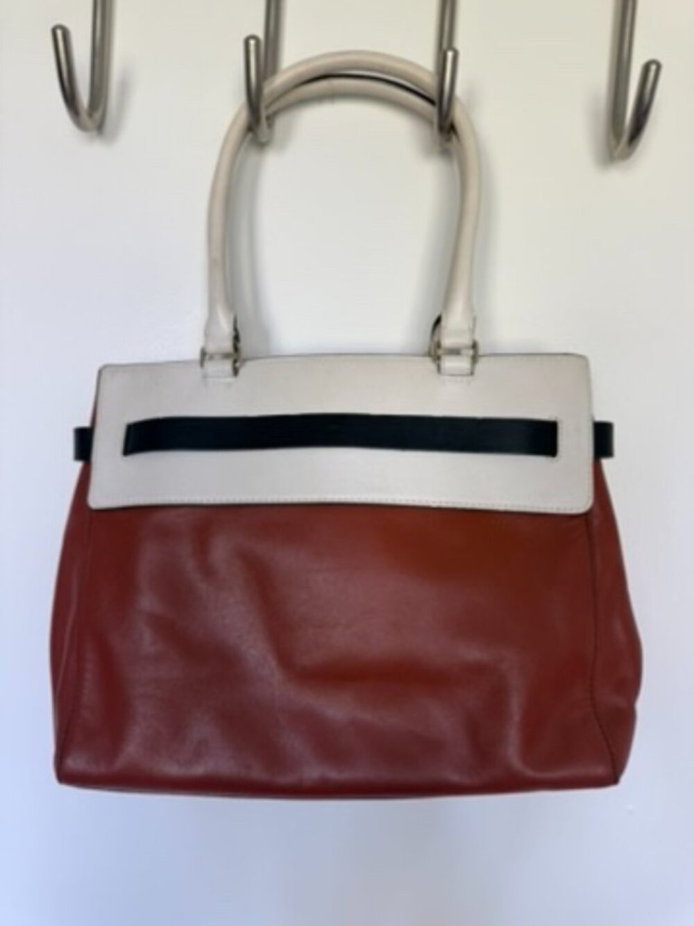 Kate Spade Brown Black White Colorblock Leather Satchel | Rare Style - Picture 2 of 6